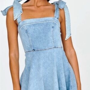 Denim Dress with Bow Straps